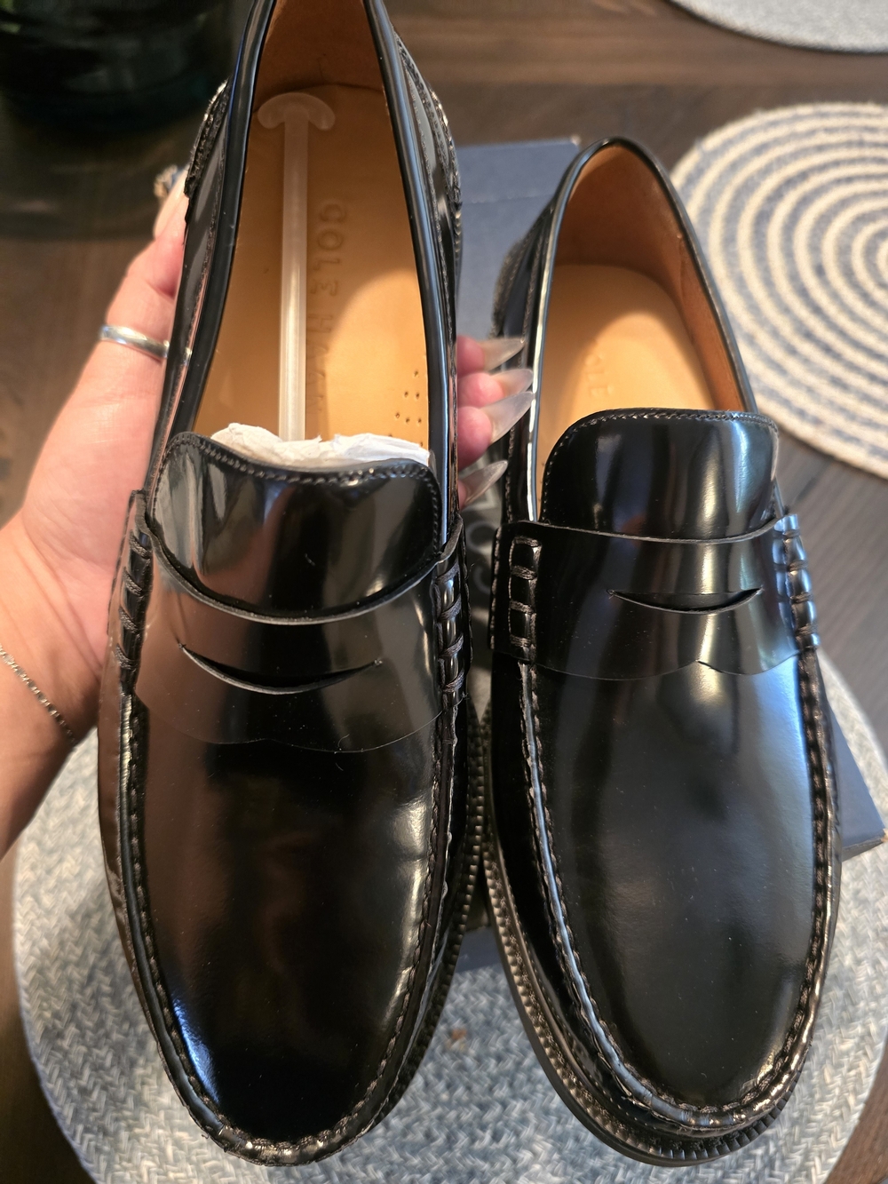 Cole Haan Black Patent Leather Penny Loafers - Men's Slip-Ons